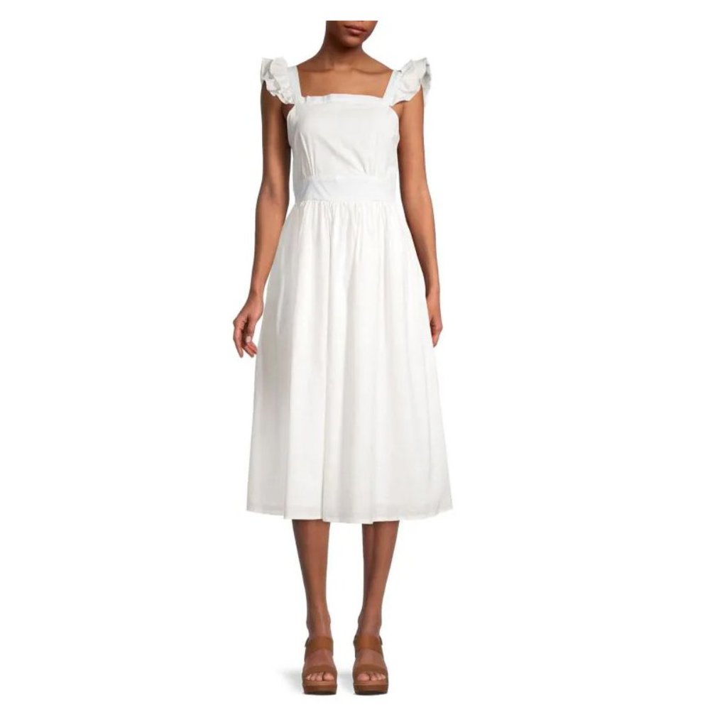 NWT Avantlook ruffle sleeve open back a-line dress Women's Medium white